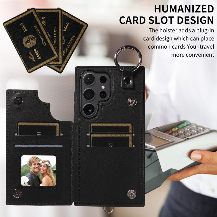 For Samsung Galaxy S24 Ultra 5G Rhombic Texture Card Bag Phone Case with Short Lanyard