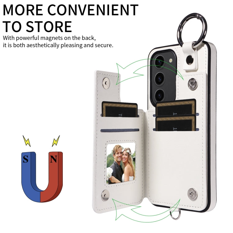 For Samsung Galaxy S23 5G Rhombic Texture Card Bag Phone Case with Short Lanyard