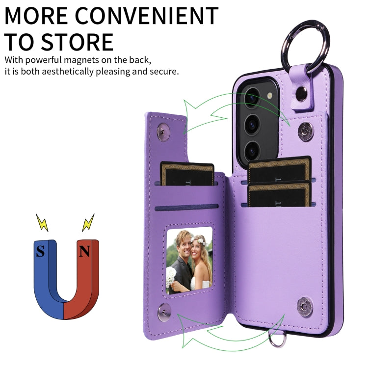 For Samsung Galaxy S23 5G Rhombic Texture Card Bag Phone Case with Short Lanyard
