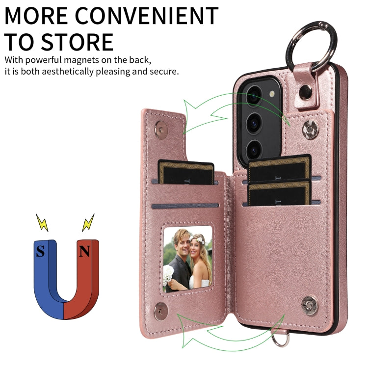 For Samsung Galaxy S23 5G Rhombic Texture Card Bag Phone Case with Short Lanyard