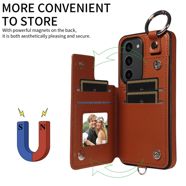 For Samsung Galaxy S23 5G Rhombic Texture Card Bag Phone Case with Short Lanyard