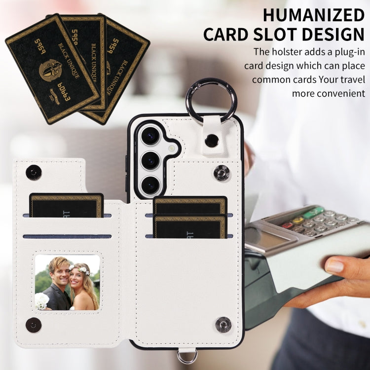 For Samsung Galaxy S24 5G Rhombic Texture Card Bag Phone Case with Short Lanyard