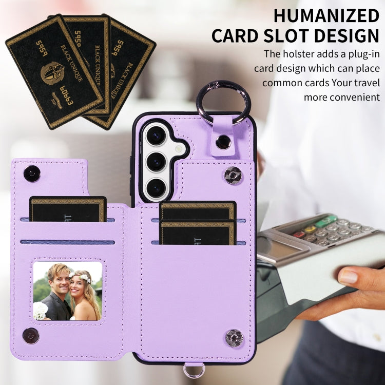 For Samsung Galaxy S24 5G Rhombic Texture Card Bag Phone Case with Short Lanyard