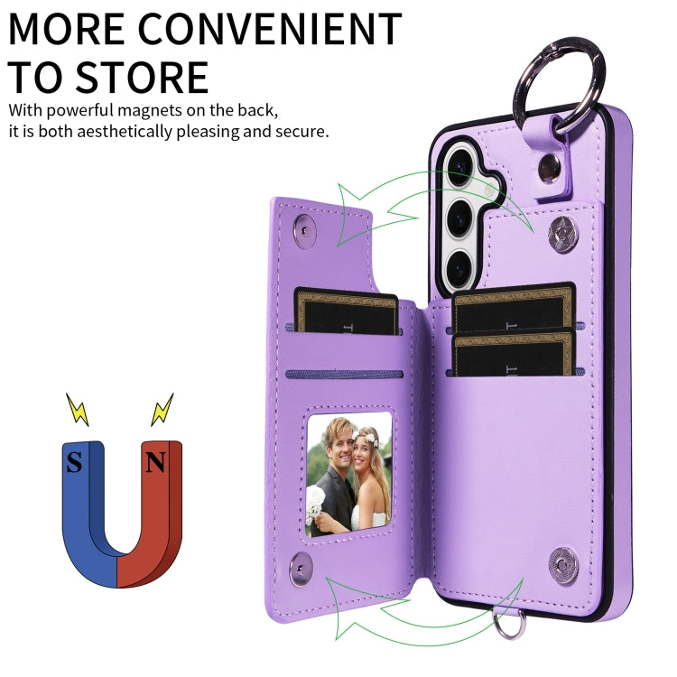 For Samsung Galaxy S24 5G Rhombic Texture Card Bag Phone Case with Short Lanyard