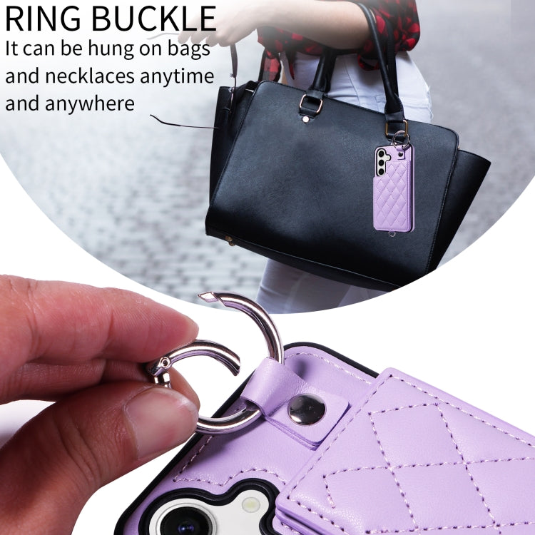 For Samsung Galaxy S24 5G Rhombic Texture Card Bag Phone Case with Short Lanyard