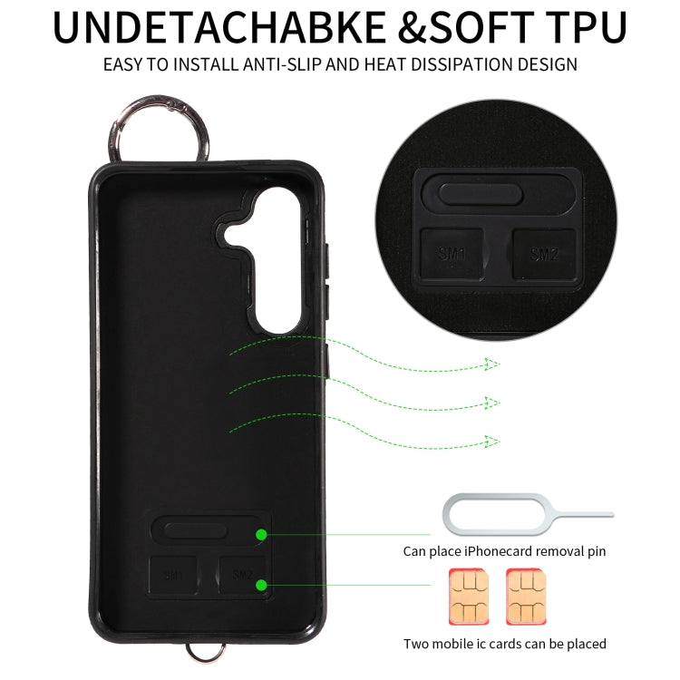 For Samsung Galaxy S24 5G Rhombic Texture Card Bag Phone Case with Short Lanyard