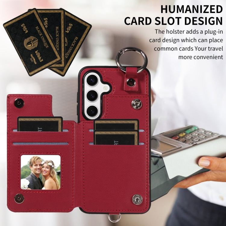For Samsung Galaxy S24 5G Rhombic Texture Card Bag Phone Case with Short Lanyard