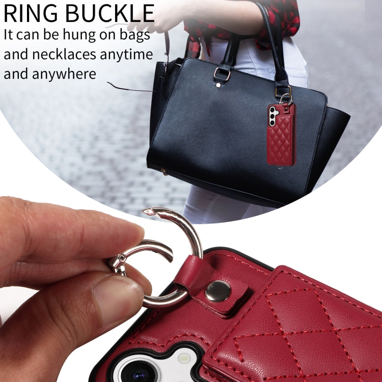For Samsung Galaxy S24 5G Rhombic Texture Card Bag Phone Case with Short Lanyard