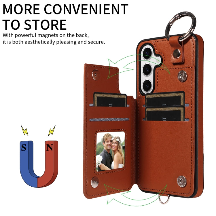 For Samsung Galaxy S24 5G Rhombic Texture Card Bag Phone Case with Short Lanyard