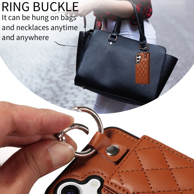 For Samsung Galaxy S24 5G Rhombic Texture Card Bag Phone Case with Short Lanyard