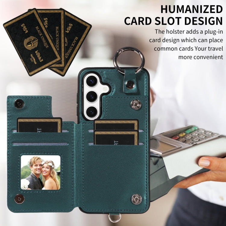 For Samsung Galaxy S24 5G Rhombic Texture Card Bag Phone Case with Short Lanyard