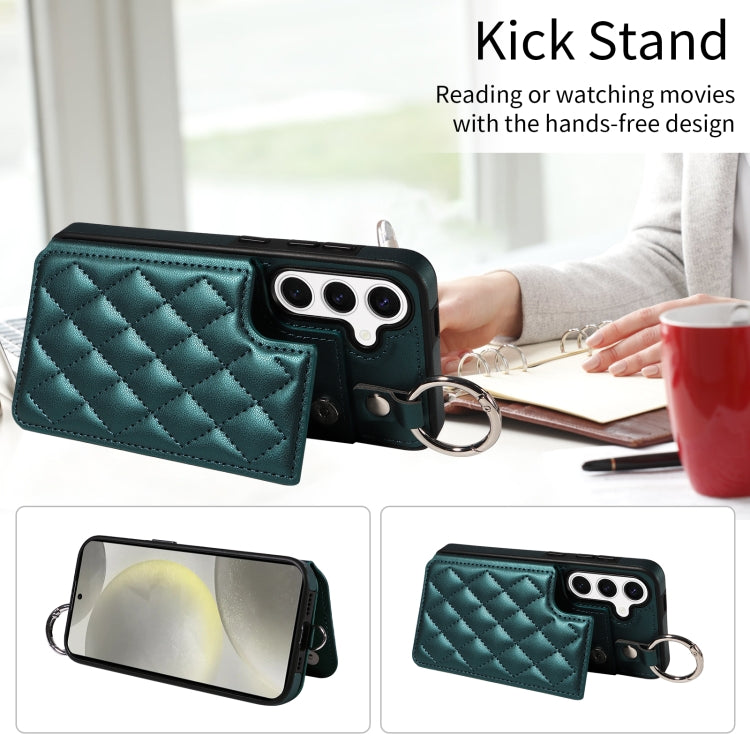 For Samsung Galaxy S24 5G Rhombic Texture Card Bag Phone Case with Short Lanyard