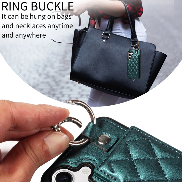 For Samsung Galaxy S24 5G Rhombic Texture Card Bag Phone Case with Short Lanyard