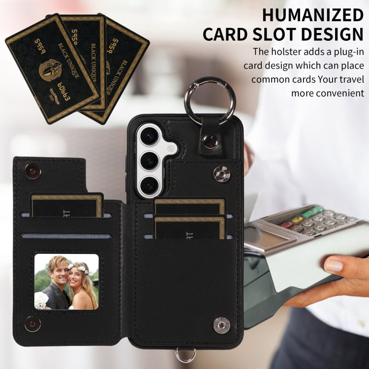 For Samsung Galaxy S24 5G Rhombic Texture Card Bag Phone Case with Short Lanyard