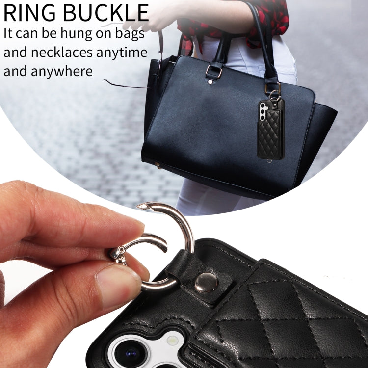 For Samsung Galaxy S24 5G Rhombic Texture Card Bag Phone Case with Short Lanyard