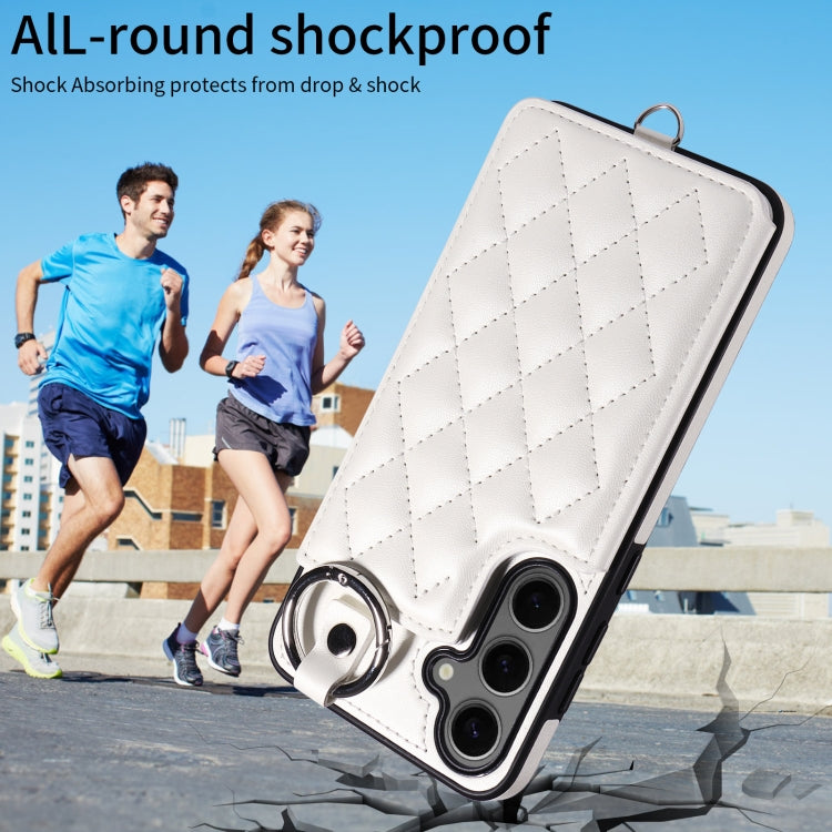 For Samsung Galaxy S24+ 5G Rhombic Texture Card Bag Phone Case with Short Lanyard