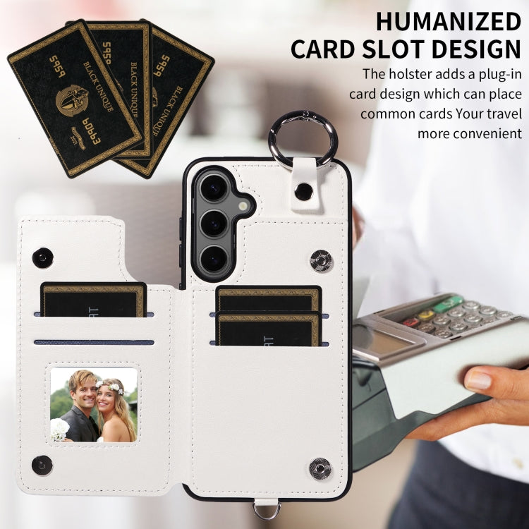 For Samsung Galaxy S24+ 5G Rhombic Texture Card Bag Phone Case with Short Lanyard