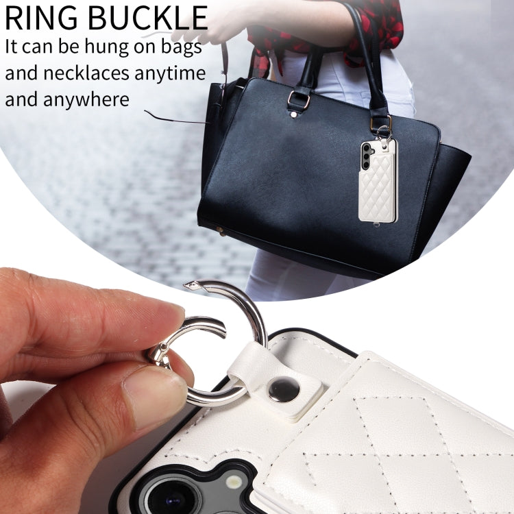 For Samsung Galaxy S24+ 5G Rhombic Texture Card Bag Phone Case with Short Lanyard