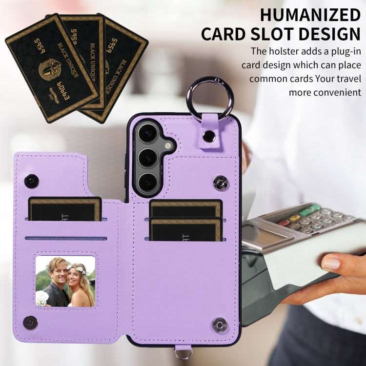 For Samsung Galaxy S24+ 5G Rhombic Texture Card Bag Phone Case with Short Lanyard