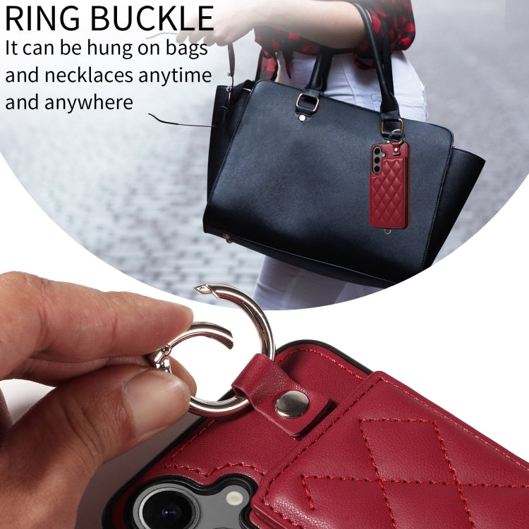 For Samsung Galaxy S24+ 5G Rhombic Texture Card Bag Phone Case with Short Lanyard