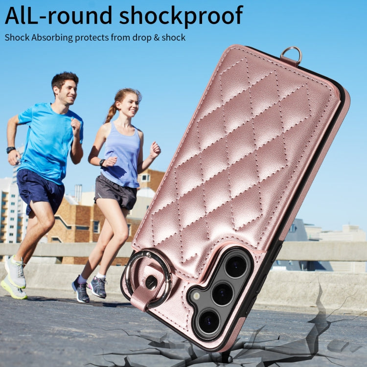For Samsung Galaxy S24+ 5G Rhombic Texture Card Bag Phone Case with Short Lanyard