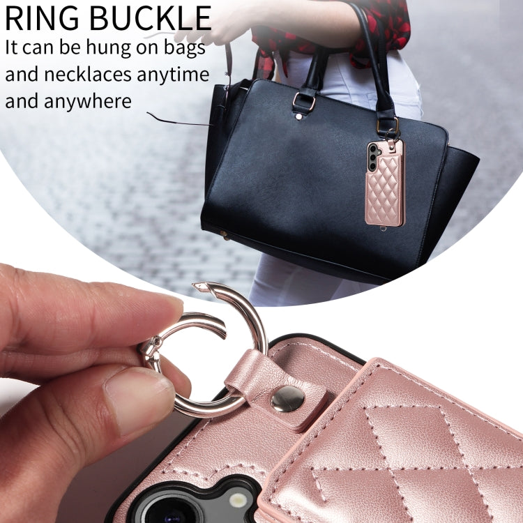 For Samsung Galaxy S24+ 5G Rhombic Texture Card Bag Phone Case with Short Lanyard