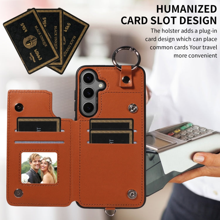For Samsung Galaxy S24+ 5G Rhombic Texture Card Bag Phone Case with Short Lanyard