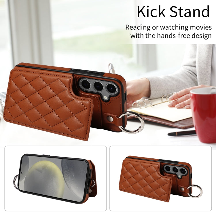 For Samsung Galaxy S24+ 5G Rhombic Texture Card Bag Phone Case with Short Lanyard
