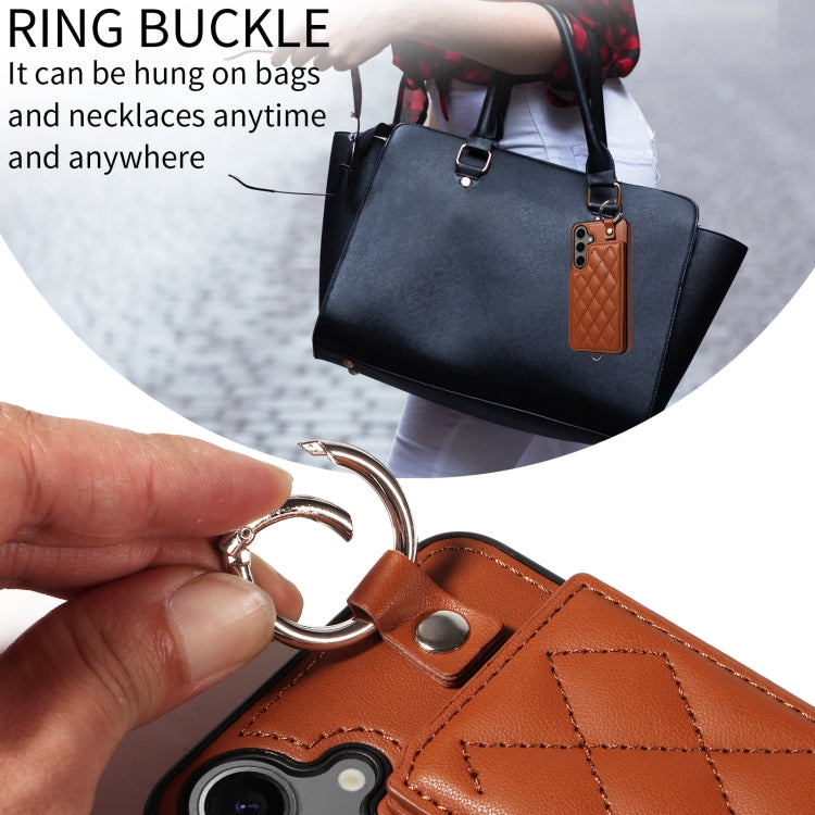 For Samsung Galaxy S24+ 5G Rhombic Texture Card Bag Phone Case with Short Lanyard