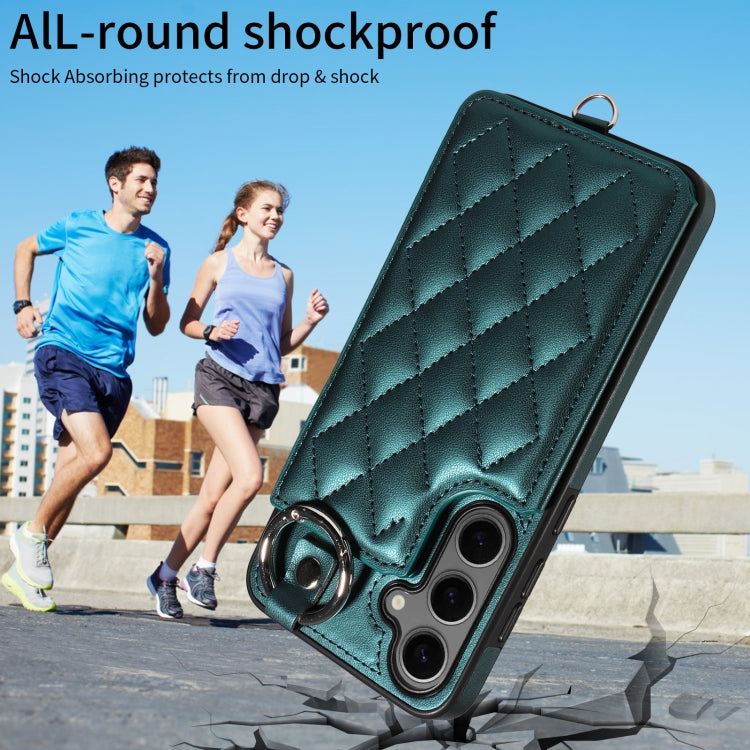 For Samsung Galaxy S24+ 5G Rhombic Texture Card Bag Phone Case with Short Lanyard