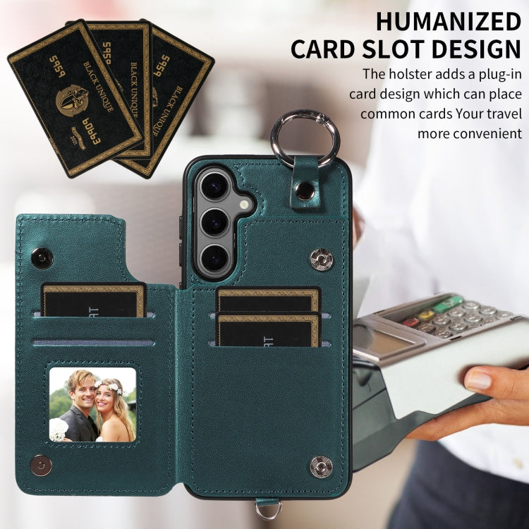For Samsung Galaxy S24+ 5G Rhombic Texture Card Bag Phone Case with Short Lanyard