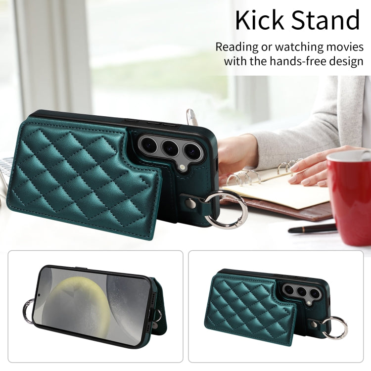 For Samsung Galaxy S24+ 5G Rhombic Texture Card Bag Phone Case with Short Lanyard