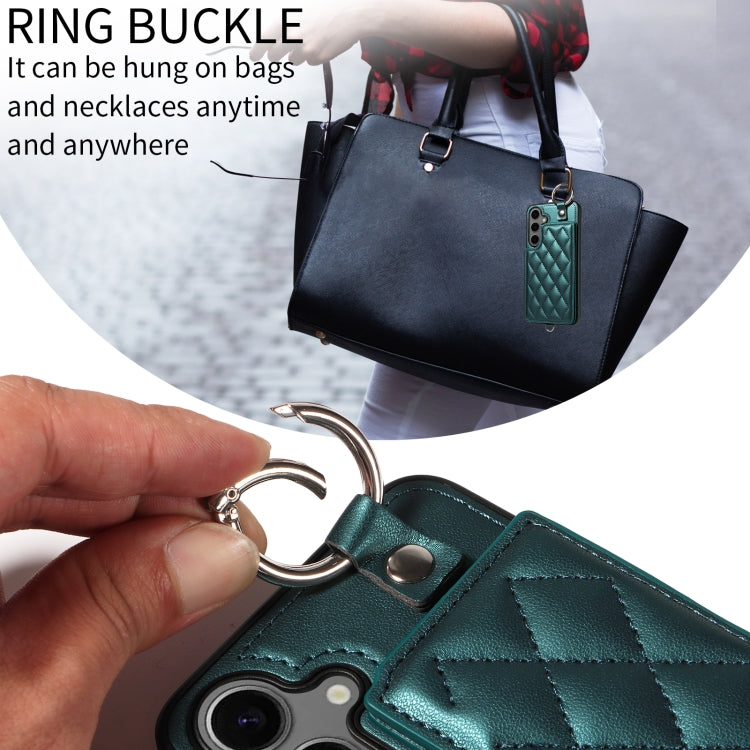 For Samsung Galaxy S24+ 5G Rhombic Texture Card Bag Phone Case with Short Lanyard