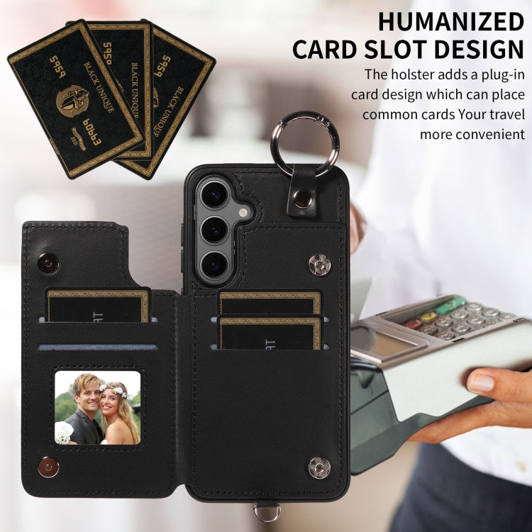For Samsung Galaxy S24+ 5G Rhombic Texture Card Bag Phone Case with Short Lanyard