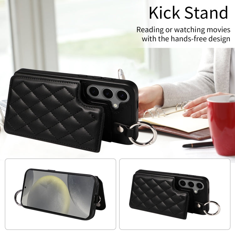 For Samsung Galaxy S24+ 5G Rhombic Texture Card Bag Phone Case with Short Lanyard