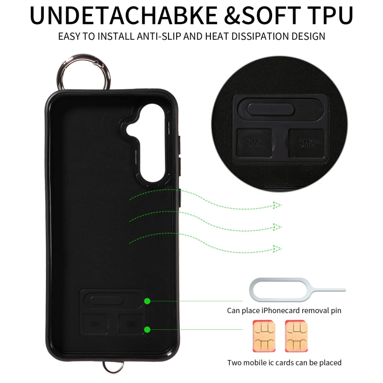 For Samsung Galaxy S23 FE 5G Rhombic Texture Card Bag Phone Case with Short Lanyard