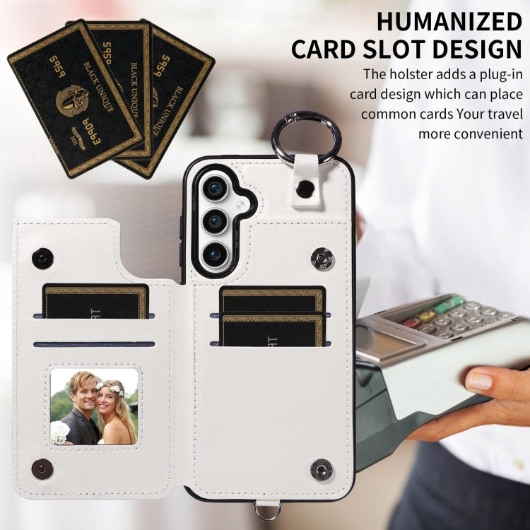For Samsung Galaxy S23 FE 5G Rhombic Texture Card Bag Phone Case with Short Lanyard