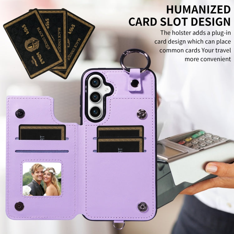 For Samsung Galaxy S23 FE 5G Rhombic Texture Card Bag Phone Case with Short Lanyard