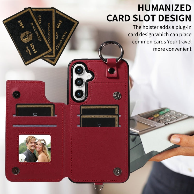 For Samsung Galaxy S23 FE 5G Rhombic Texture Card Bag Phone Case with Short Lanyard