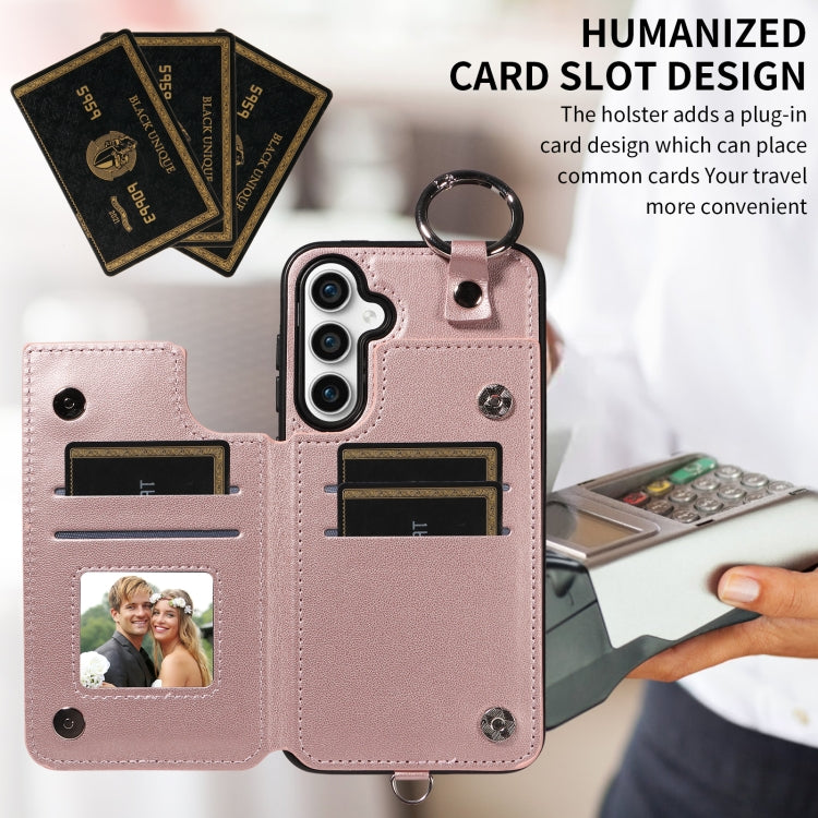 For Samsung Galaxy S23 FE 5G Rhombic Texture Card Bag Phone Case with Short Lanyard