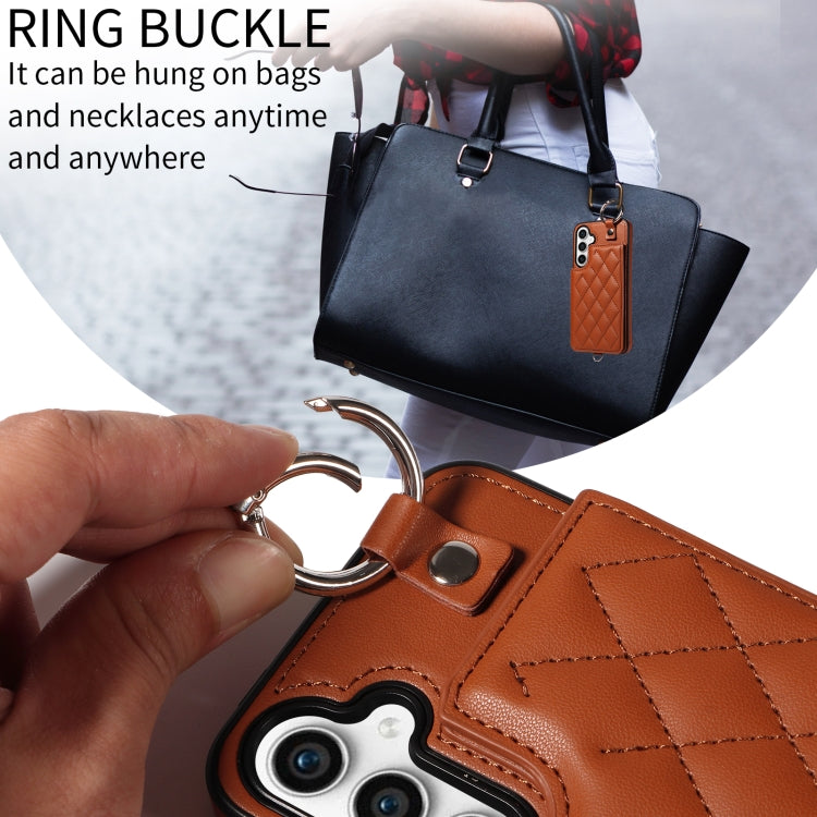 For Samsung Galaxy S23 FE 5G Rhombic Texture Card Bag Phone Case with Short Lanyard