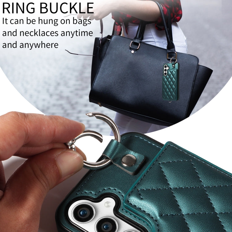 For Samsung Galaxy S23 FE 5G Rhombic Texture Card Bag Phone Case with Short Lanyard