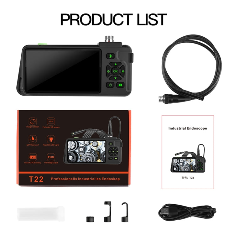 T22 4.5 inch IPS Color Screen 5.5mm Single Camera Hard Cable Industrial Endoscope, Length:3.5m - Black Orange