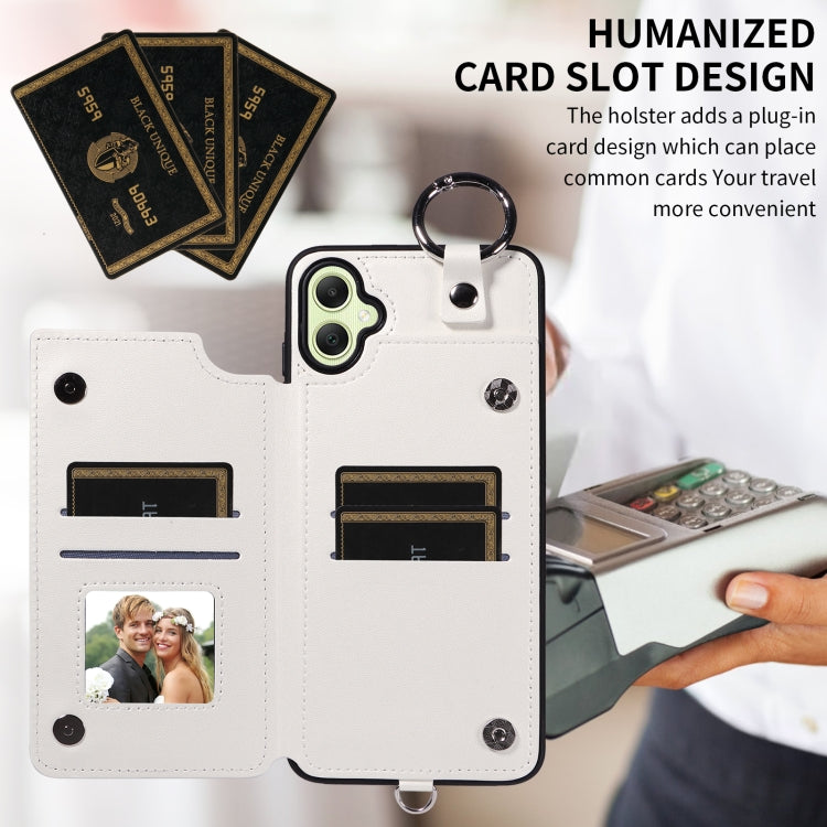 For Samsung Galaxy A05 Rhombic Texture Card Bag Phone Case with Short Lanyard