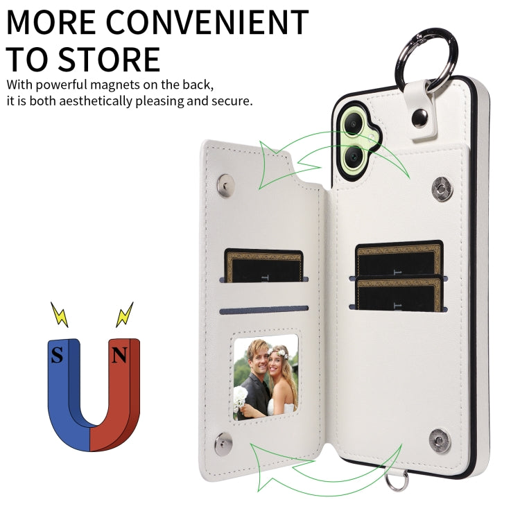For Samsung Galaxy A05 Rhombic Texture Card Bag Phone Case with Short Lanyard