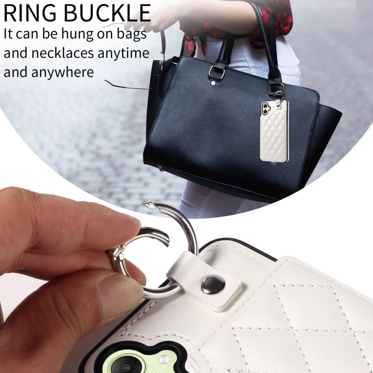 For Samsung Galaxy A05 Rhombic Texture Card Bag Phone Case with Short Lanyard