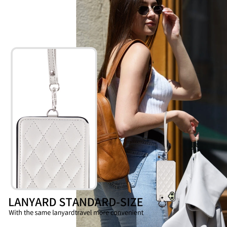For Samsung Galaxy A05 Rhombic Texture Card Bag Phone Case with Short Lanyard