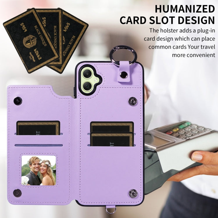 For Samsung Galaxy A05 Rhombic Texture Card Bag Phone Case with Short Lanyard