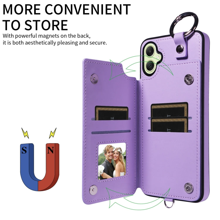 For Samsung Galaxy A05 Rhombic Texture Card Bag Phone Case with Short Lanyard