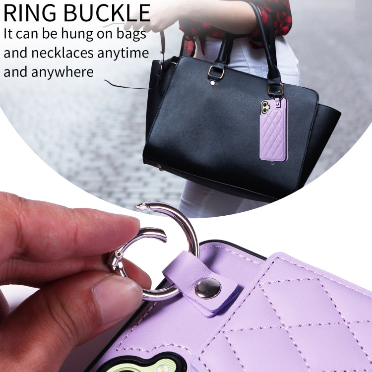 For Samsung Galaxy A05 Rhombic Texture Card Bag Phone Case with Short Lanyard